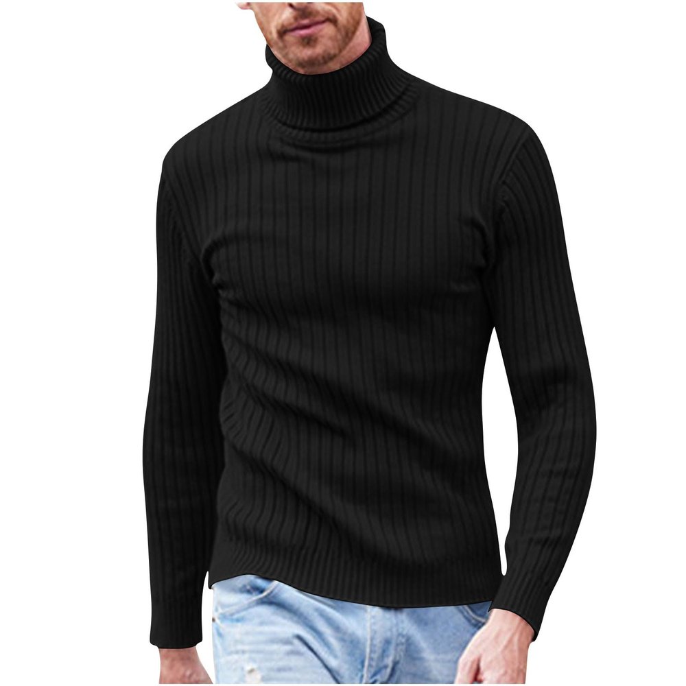 Muscularfit Men's Sweaters Big and Tall Long Sleeve Fashion Knitted Sweater Slim Fit Knitted Pullover Causal Thermal Knitwear Men Knitted Sweater Black XL