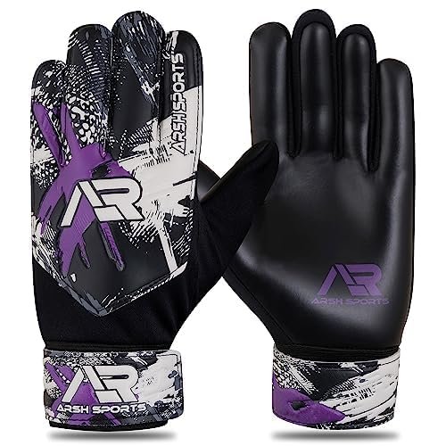 Arsh Sports Soccer Goalie Gloves,Football Goalkeeper Gloves for Kids Boys Youth Children Double Wrist Protection Along 4mm Super Grip Palm (Black New, Size 8 Suitable for Size M-L Adult)