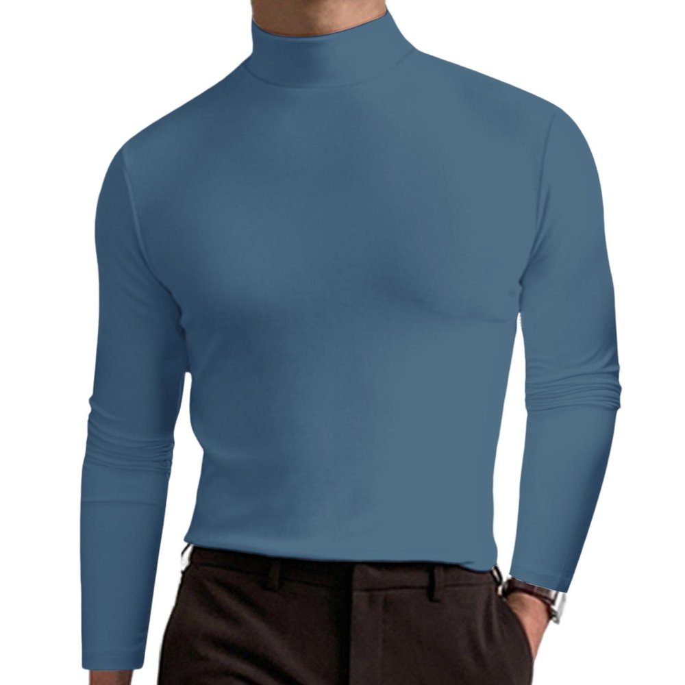 2024 Turtleneck Compression Shirt high Neck t Shirts for Men Turtleneck Sweater High Collar Long Sleeve Bottoming Shirt (Blue,XL)