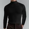 2024 Turtleneck Compression Shirt high Neck t Shirts for Men Turtleneck Sweater High Collar Long Sleeve Bottoming Shirt (Blue,XL) view 3