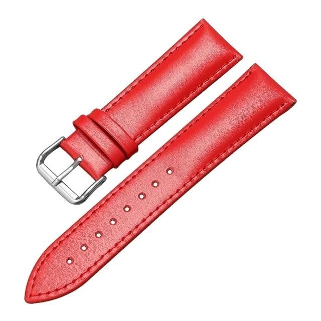 AKOUFAL Leather Watchbands 16mm, 18mm, 20mm, 22mm, 24mm Soft Watch Band Strap Men Women Replacement Wrist Belt Bracelet(Red,24mm)