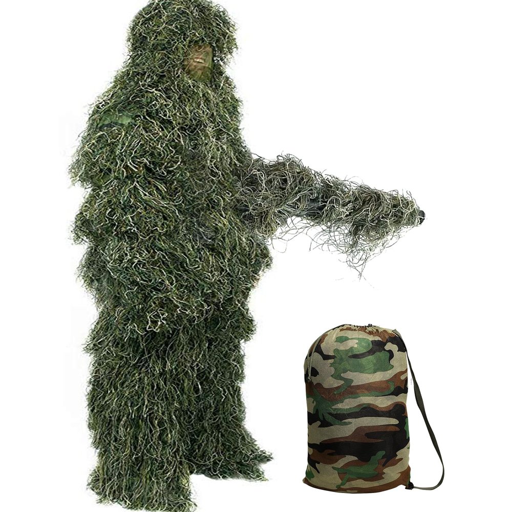 ABORON Ghillie Suit, 3D Camouflage Hunting Appare Including Jacket, Pants, Hood, Carry Bag for Men, Hunters