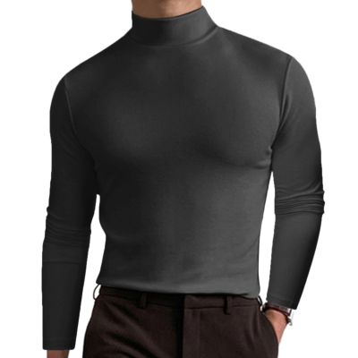 2024 Turtleneck Compression Shirt high Neck t Shirts for Men Turtleneck Sweater High Collar Long Sleeve Bottoming Shirt (Gray,L)