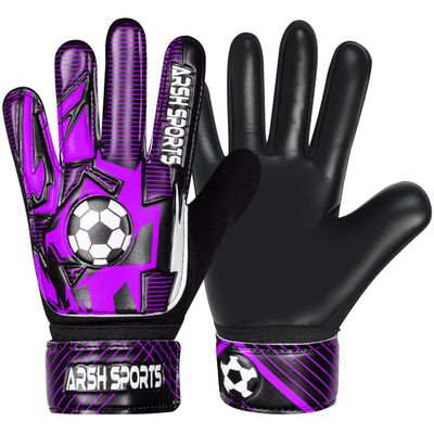 Arsh Sports Soccer Goalie Gloves for Kids,Goalkeeper Gloves for Youth Boys Girls 4MM Latex Palm,Anti Slip,Super Gip Double Wrist Protection (Black-Purple, Size 2 Suitable for 4 to 5 Year Old)