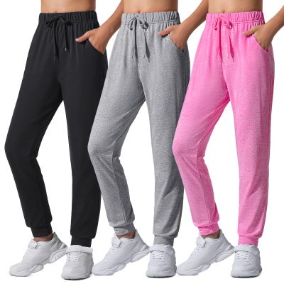 Auranso Girls Joggers 3 Pack Quick Dry Casual Sweatpants Kids Athletic Lounge Joggers Boys Active Running Pants with Pockets 7-8 Years Black Grey Rose-red