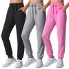 Auranso Girls Joggers 3 Pack Quick Dry Casual Sweatpants Kids Athletic Lounge Joggers Boys Active Running Pants with Pockets 7-8 Years Black Grey Rose-red view 1