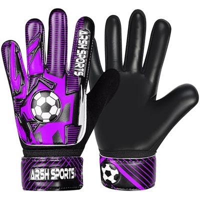 Arsh Sports Soccer Goalie Gloves for Kids,Goalkeeper Gloves for Youth Boys Girls 4MM Latex Palm,Anti Slip,Super Gip Double Wrist Protection (Black-Purple, Size 6 Suitable for 13 to 15 Years Old)
