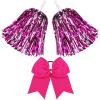 Hanaive 3 Pcs Cheerleading Pom Poms and Large Cheerleader Hair Bow Metallic Foil Cheerleader Pompoms Cheer Supplies for Dance Squad Rooters Sport Team Accessories(Rose Red Silver) view 1