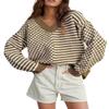 UNCLECAT Womens Striped Checkered Sweater V Neck Fall Trendy Pullover Tops view 1