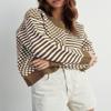 UNCLECAT Womens Striped Checkered Sweater V Neck Fall Trendy Pullover Tops view 3