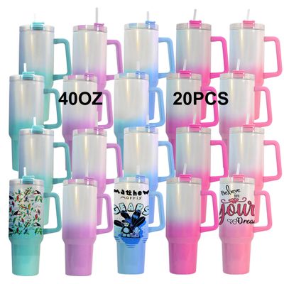 AGH 40OZ Sublimation Tumbler With Handle,Stainless Steel Gradient Glitter Water Tumbler With Straw And Lid,Double Wall Vacuum Insulated Travel Mug Cups Keep Hot/Cold,Mixed Colors,20Pack