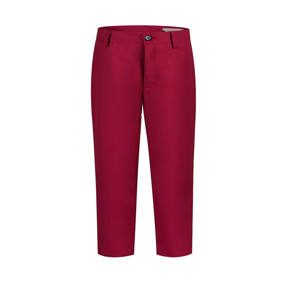 ROZU Toddler Boy Dress Pants Flat Front Boys Red Uniform Pants Adjustable Straight Belt Loops Suit Pants for Boys Light Deep Wine Red Boy Pants Size 5