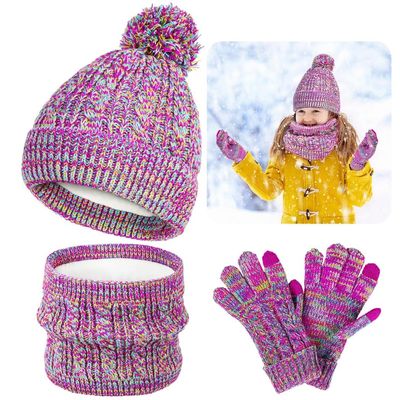 Kids Winter Hat Scarf Gloves Combo, Beanie, Neck Warmer, Thermal Gloves Set For Ages 5 To 12, Warm Winter Protection