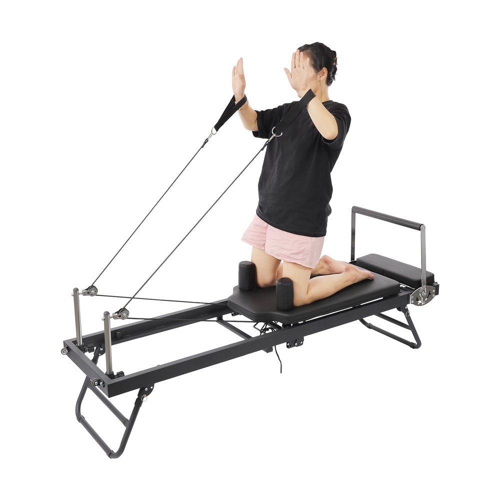 Lemoeyes Foldable Pilates Reformer, Yoga Fitness Equipment for Gym Workout and Home Use, Up to 260 lbs Weight Capacity, Pilates Exercise Equipment Pilates Machine for Beginners (Black)