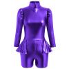 AFAVOM Womens Shiny Metallic Dance Leotard Long Sleeve Gymnastics Jumpsuit Sparkly Trapeze Artist Circus Costume Acrobat Carnival Dance Dress Up Holographic Rave Festival Ballet Leotards Purple XS view 1