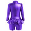 AFAVOM Womens Shiny Metallic Dance Leotard Long Sleeve Gymnastics Jumpsuit Sparkly Trapeze Artist Circus Costume Acrobat Carnival Dance Dress Up Holographic Rave Festival Ballet Leotards Purple XS view 2