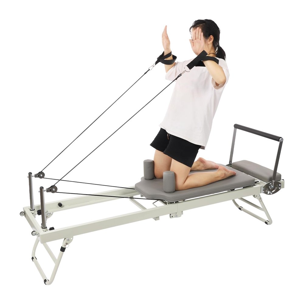 Lemoeyes Foldable Pilates Reformer, Yoga Fitness Equipment for Gym Workout and Home Use, Up to 260 lbs Weight Capacity, Pilates Exercise Equipment Pilates Machine for Beginners (Grey)