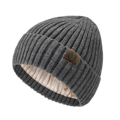 Zando Dark Grey Satin Lining Beanie for Women & Men - Warm Winter Hats, Silky Lined Thick Knit Fashionable Beanies for Skiing Travel Daily Wear,Slouchy Skull Sleep Cancer Caps One Size