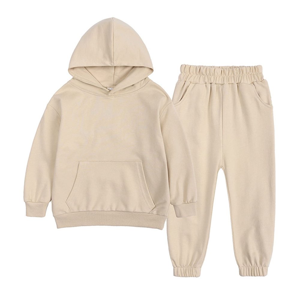 Girls Boys Tracksuit Sweatsuits Sets Athletic Hooded Sweatshirt and Jogger Sweatpants Clothing Sets (Khaki, 10-11 Years)