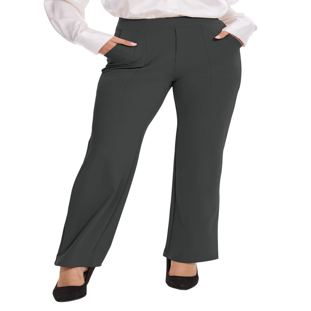VIMPEP Straight Leg Yoga Dress Pants for Women Pull On High Waisted Work Pants Woman Business Casual Office Slacks with Pockets Petite Regular 106 29 Dark Grey S