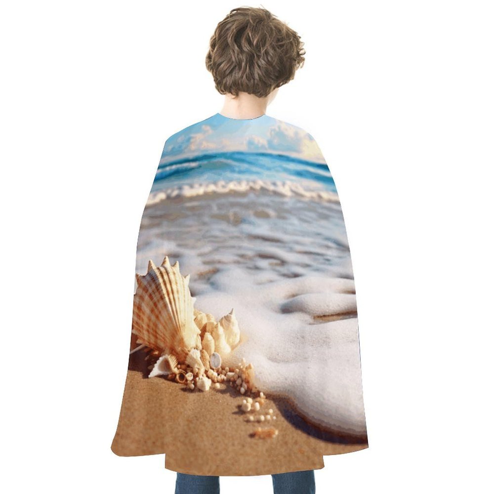 Beach With Shells Printed Cape Unisex Adult Costume - One Size Fits Most (1 Count) - Ideal for Cosplay, Parties, And More