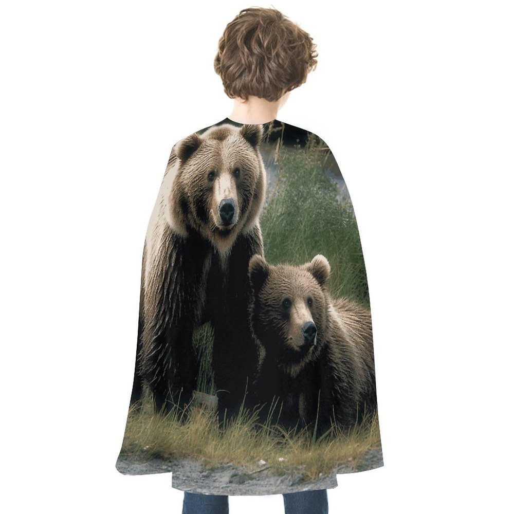 A Mother And A Cub Bears Printed Cape Unisex Adult Costume - One Size Fits Most (1 Count) - Ideal for Cosplay, Parties, And More