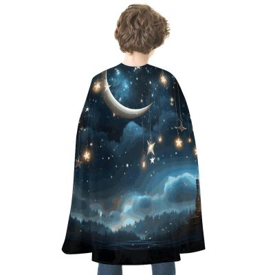 BVNMT Nightsky Hanging Moon Stars Printed Cape Unisex Adult Costume - One Size Fits Most (1 Count) - Ideal for Cosplay, Parties, And More
