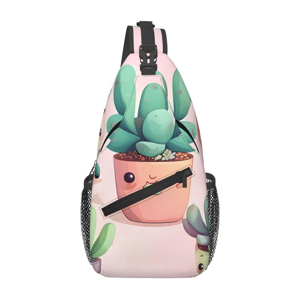Dwrepo Sling Bag for Women Men Crossbody Bag Lovely succulent plants Chest Bag Hiking Daypack Fanny Pack Sling Backpack