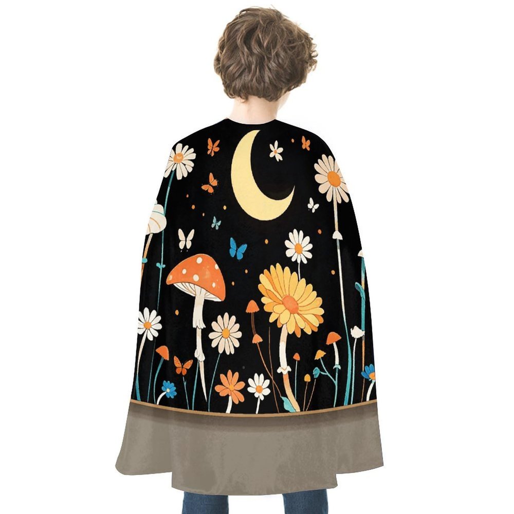 Black Natural Flower Butterfly Printed Cape Unisex Adult Costume - One Size Fits Most (1 Count) - Ideal for Cosplay, Parties, And More