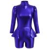 AFAVOM Women Shiny Metallic Dance Leotard Long Sleeve Gymnastics Jumpsuit Sparkly Trapeze Artist Circus Costume Acrobat Carnival Dance Dress Up Holographic Festival Ballet Leotards Royal Blue XS view 1