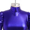 AFAVOM Women Shiny Metallic Dance Leotard Long Sleeve Gymnastics Jumpsuit Sparkly Trapeze Artist Circus Costume Acrobat Carnival Dance Dress Up Holographic Festival Ballet Leotards Royal Blue XS view 3