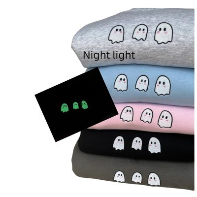 Halloween Embroidered Sweatshirt,Fall Crew Neck,Ghost Sweatshirt Glow in the Dark,Ghost Pullover White