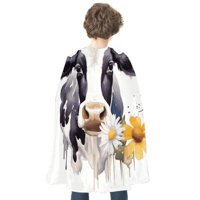 BVNMT Watercolor Cow And Daisy Flower Printed Cape Unisex Adult Costume - One Size Fits Most (1 Count) - Ideal for Cosplay, Parties, And More
