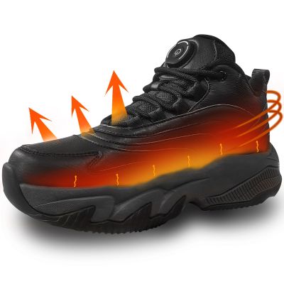Heated Sneakers - Foot Warmer for Men & Women, Electric Heating Shoes with 4000mAh Battery, Anti-Slip Snow Trail Shoes 3 Heating Levels, Rechargeable Hiking Shoes Winter Outdoor Unisex (Black, 7.5)