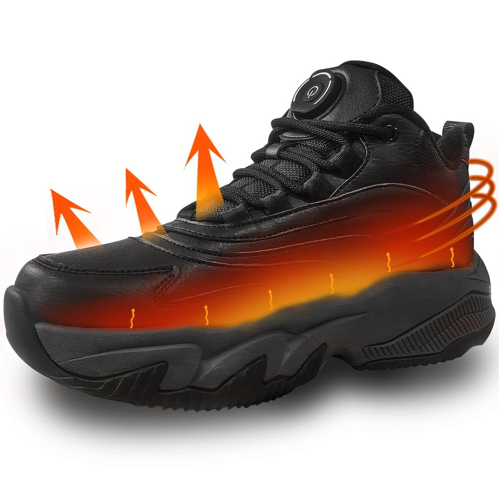 Heated Sneakers - Foot Warmer for Men & Women, Electric Heating Shoes with 4000mAh Battery, Anti-Slip Snow Trail Shoes 3 Heating Levels, Rechargeable Hiking Shoes Winter Outdoor Unisex (Black, 7.5)
