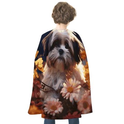 BVNMT Shih Tzu Dog And Flowers Printed Cape Unisex Adult Costume - One Size Fits Most (1 Count) - Ideal for Cosplay, Parties, And More
