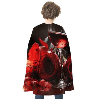 BVNMT Red Rose Wine Glass And Candle Printed Cape Unisex Adult Costume - One Size Fits Most (1 Count) - Ideal for Cosplay, Parties, And More