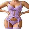 Avidlove Underwire Lingerie Sets for Women Sexy Lace Teddy Bodysuit with Panty and Garter Belt (No Stockings) Lilac view 1