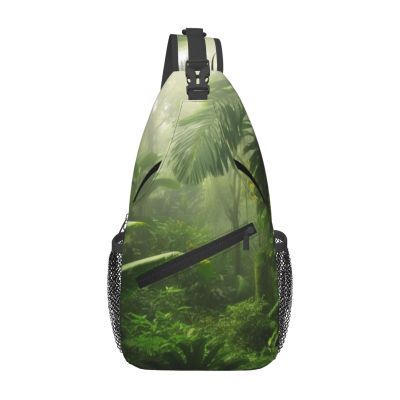 Dwrepo Sling Bag for Women Men Crossbody Bag Tropical Rainforest Chest Bag Hiking Daypack Fanny Pack Sling Backpack