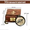 Antique Brass Compass with Chain  2.5" Pocket Compass in Wooden Anchor Box  Perfect for Hiking, Camping, and Navigation Gifts view 2