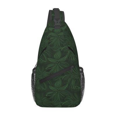 Dwrepo Sling Bag for Women Men Crossbody Bag Hunter Green Floral Petals Pattern Chest Bag Hiking Daypack Fanny Pack Sling Backpack
