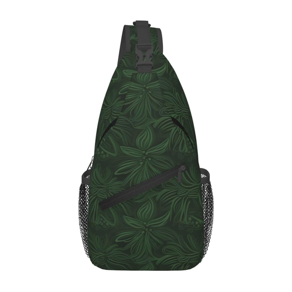 Dwrepo Sling Bag for Women Men Crossbody Bag Hunter Green Floral Petals Pattern Chest Bag Hiking Daypack Fanny Pack Sling Backpack