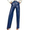 Faux Leather Pants for Women Straight Wide Leg Vintage Leather Pants High Waisted Flare Motorcycle Pants with Pocket view 1