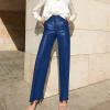 Faux Leather Pants for Women Straight Wide Leg Vintage Leather Pants High Waisted Flare Motorcycle Pants with Pocket view 2