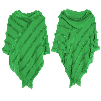 Women's Solid Color Shawl Wrap Poncho Ruana Cape Open Front Cardigan Shawls for Fall Winter (Green, One Size)