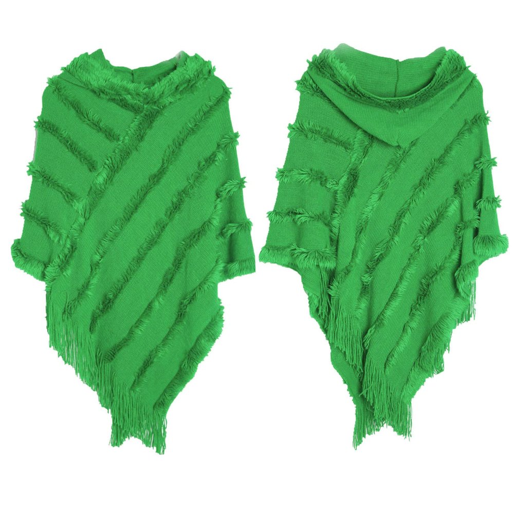Women's Solid Color Shawl Wrap Poncho Ruana Cape Open Front Cardigan Shawls for Fall Winter (Green, One Size)