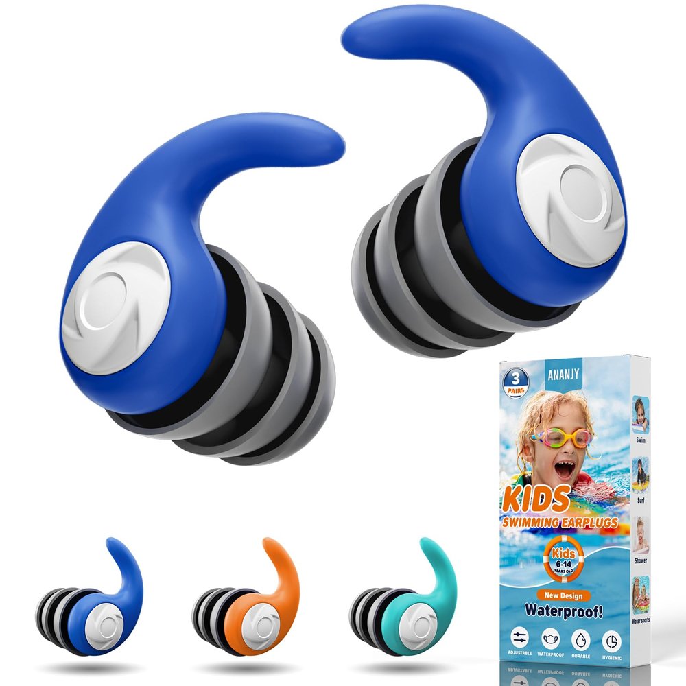 Waterproof Swimming Ear Plugs for Kids - 3 Pairs of Reusable Soft Silicone Swim Earplugs,Ear Protection for Children (4-12 Years Old) - Ideal for Surfing, Diving, Pool, Showering, and Water Sports