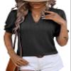 Dokotoo Womens Short Sleeve Tops Summer Bussiness Casual Outfits for Women Textured V Neck Knit Puff Blouses Shirts Cute Resort Wear for Women 2025 Black Medium view 1