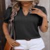 Dokotoo Womens Short Sleeve Tops Summer Bussiness Casual Outfits for Women Textured V Neck Knit Puff Blouses Shirts Cute Resort Wear for Women 2025 Black Medium view 3