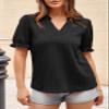 Dokotoo Womens Short Sleeve Tops Summer Bussiness Casual Outfits for Women Textured V Neck Knit Puff Blouses Shirts Cute Resort Wear for Women 2025 Black Medium view 4